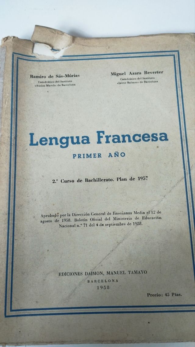 Lengua Francesa de bachillerato 1958