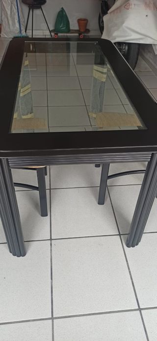 Conjunto mesa y 6 sillas madera lacada