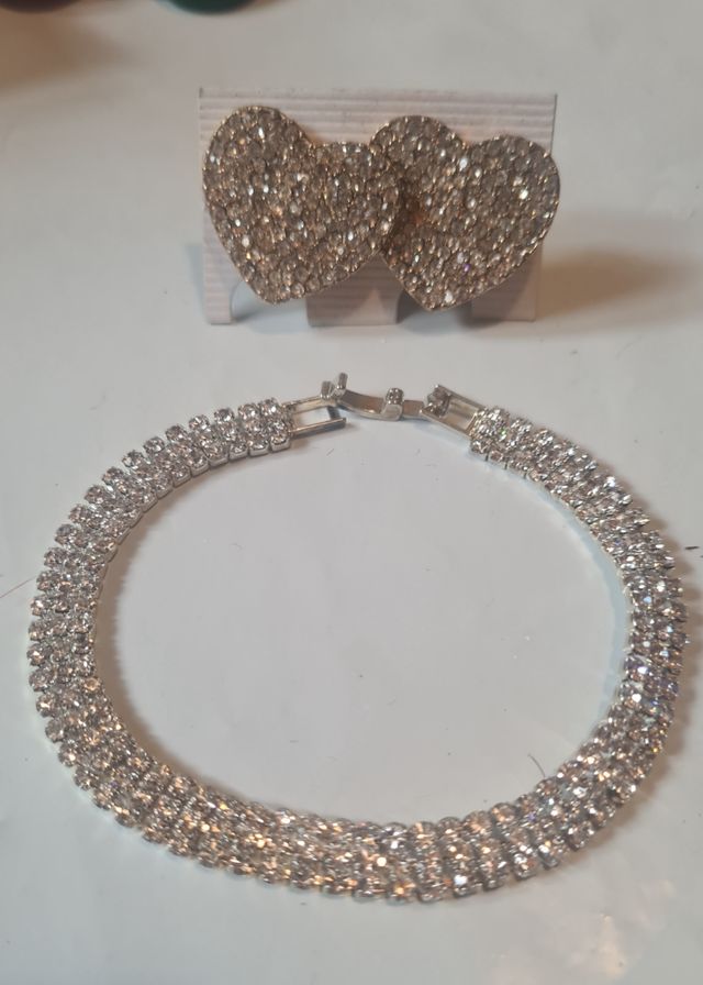 Set bracciale orecchini clips cuore