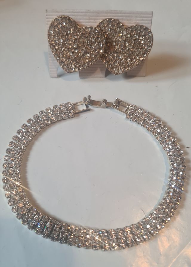 Set bracciale orecchini clips cuore