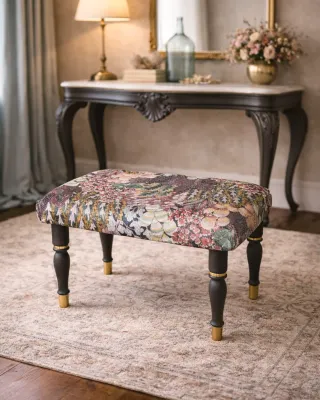 Banqueta tapizada vintage dormitorio o pie de cama