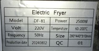 FREIDORA ELÉCTRICA 6 LTS / 2.5KW / DF81