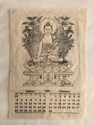 Calendário Buddha Mandala papel Lokta Nepal 1999