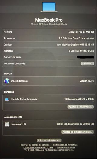 Macbook Pro 13 Touchbar i5, 8GB, 250GB, 2018