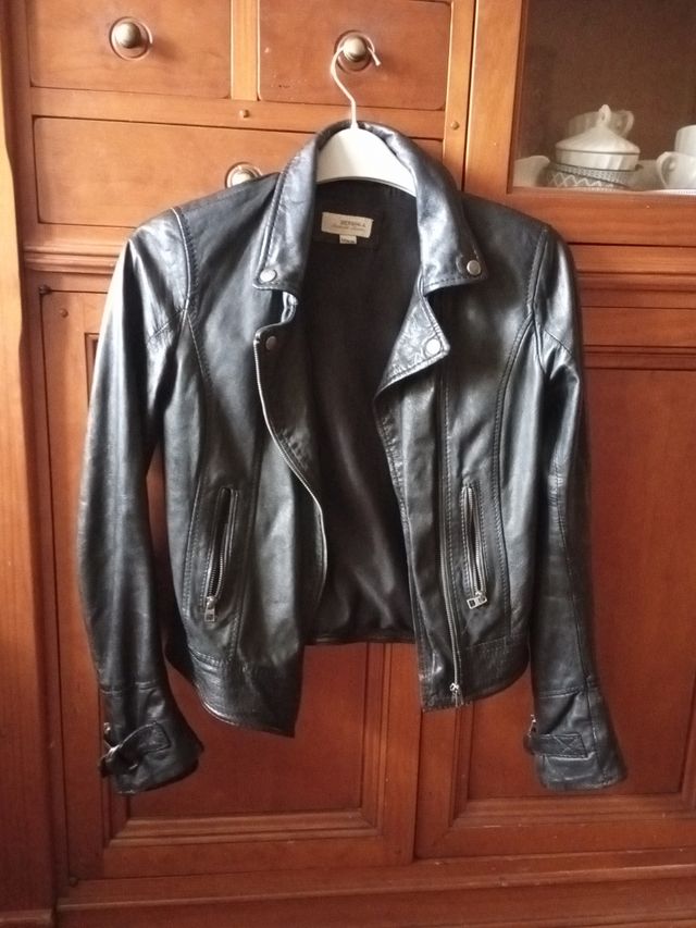 Cazadora biker negra piel auténtica