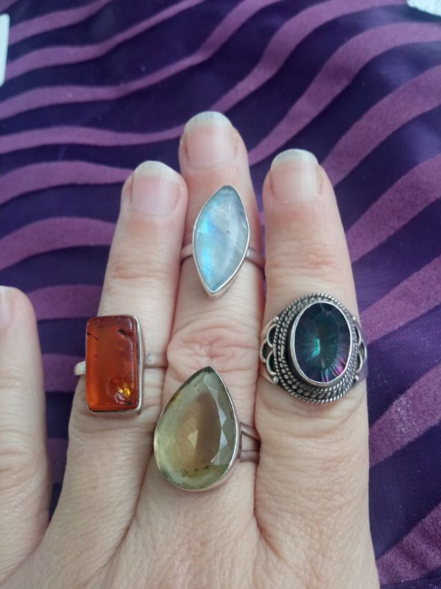 Lote de 3 anillos de plata 925 con minerales