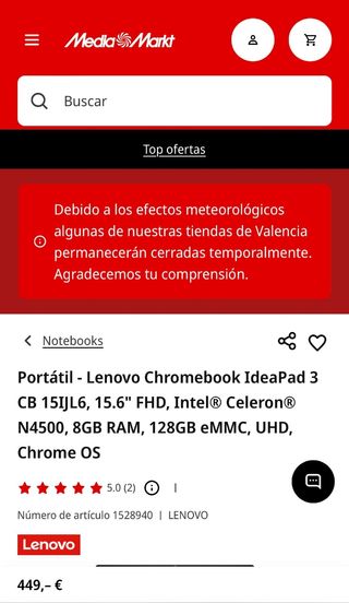 Portátil Lenovo Chromebook IdeaPad 3 15.6 Nuevo