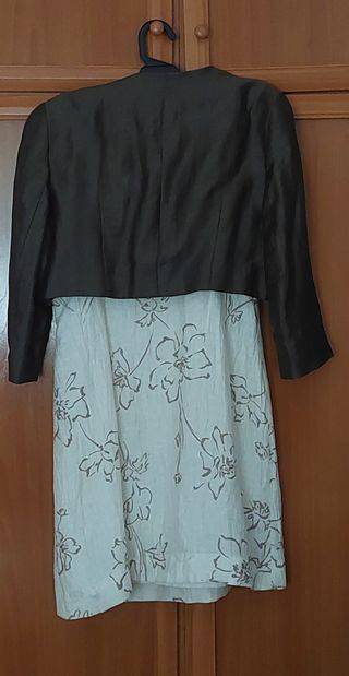 CONJUNTO VESTIDO y CHAQUETA TORERA, MARRON / BEIGE