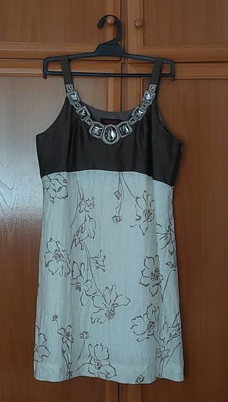 CONJUNTO VESTIDO y CHAQUETA TORERA, MARRON / BEIGE