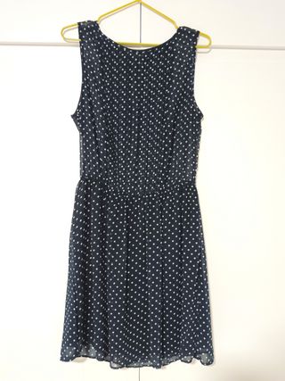 Vestido azul marino de topos, Talla M