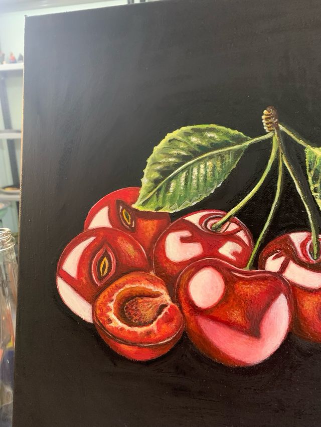 Le ciliegie, quadro dipinto a mano.