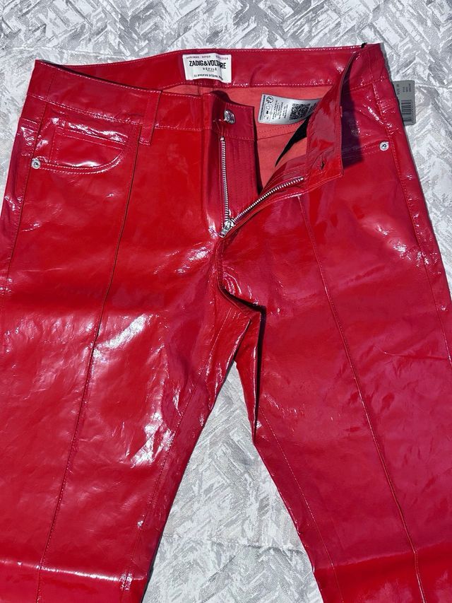 Pantalon mujer ,cuero vinilo rojo Japon talla 38