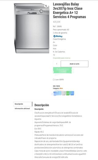 Lavavajillas "BALAY" 12Cubs Ecosilent🫧