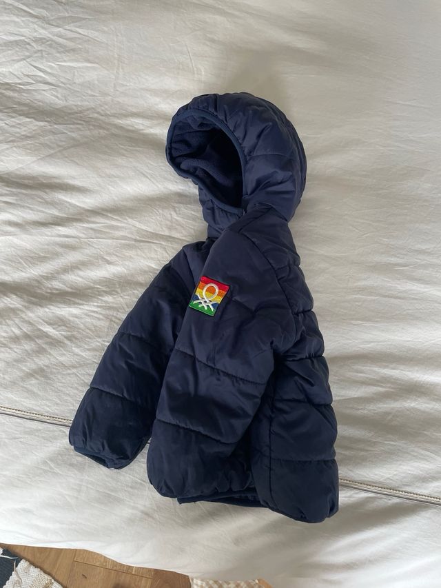 Abrigo plumas Benetton azul niño niña 18-24 meses