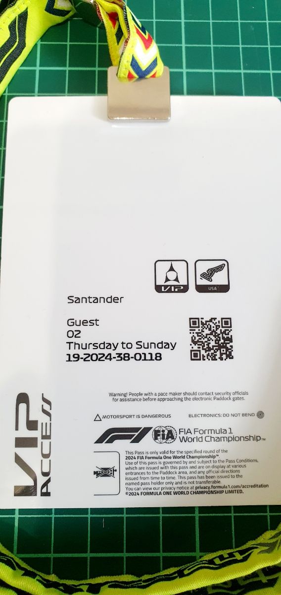 Pase Paddock VIP F1 USA 2024