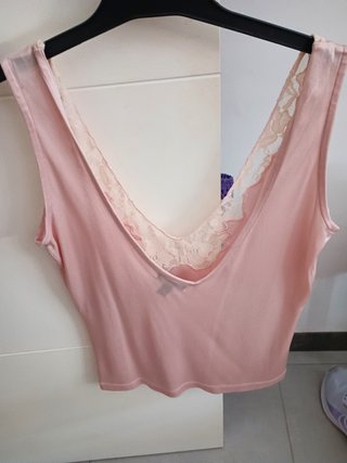 Blusa encaje rosa mango