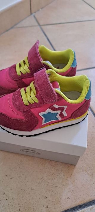 Scarpe bambina in tela e camoscio fucsia e verde