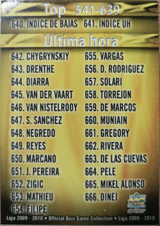 Ficha/ Cromo Official Quiz Collection 2010 (640)