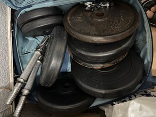 Discos peso y barras mancuerna gym en casa 100€