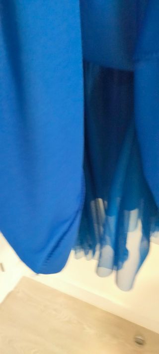 Vestido fiesta azulon midi cuello halter