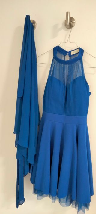 Vestido fiesta azulon midi cuello halter