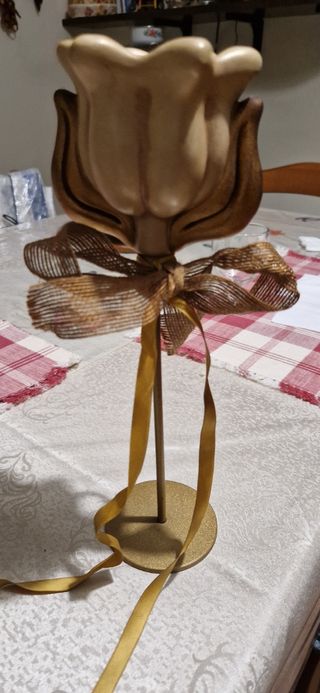 Porta candela in metallo e ceramica