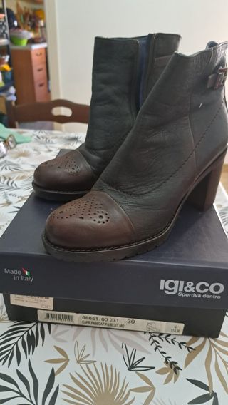 Tronchetti tacco donna pelle marrone blu 39 Igi&Co