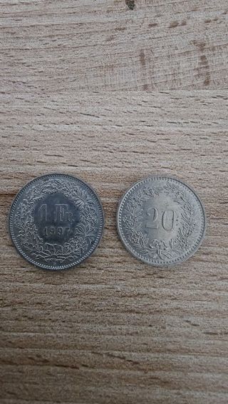 2 monete franchi - rappen Svizzera
