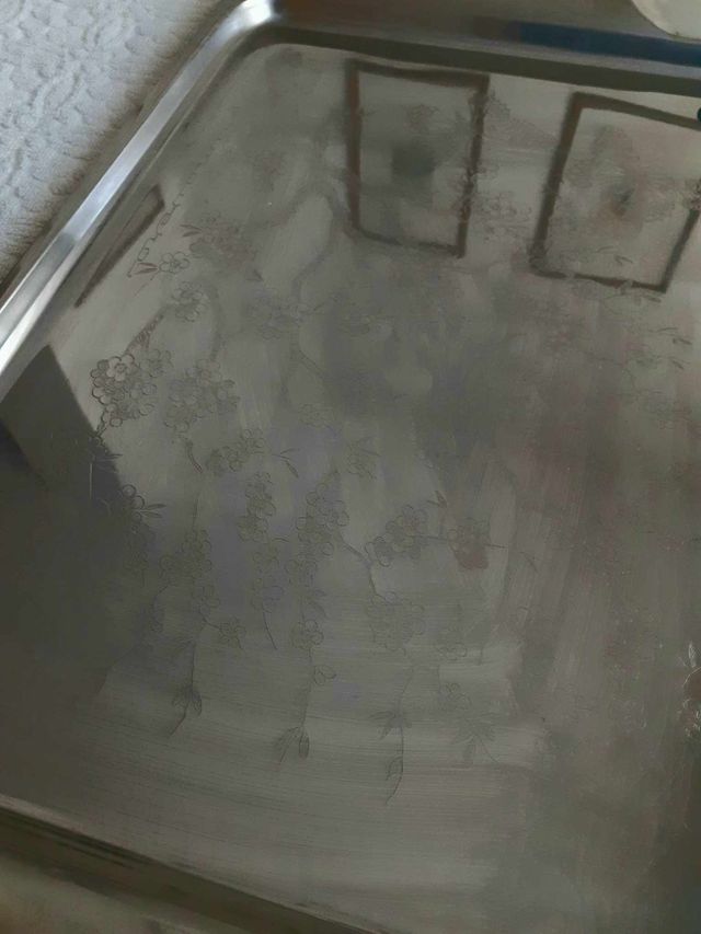 Vassoio acciaio Vemi vintage con incisione (anni70