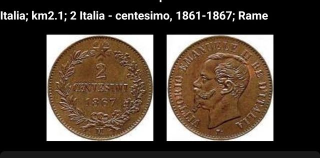 Moneta 2 centesimi del 1861 in rame