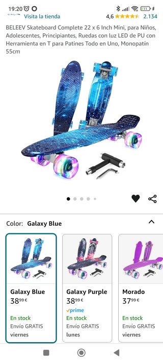Skateboard / Monopatín ruedas con luces