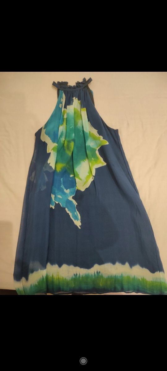 Vestido mujer seda azul de Zara