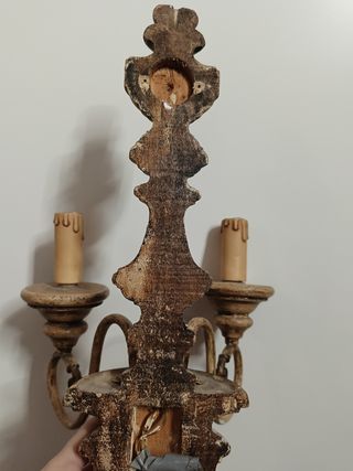 Applique vintage 2 luci legno e metallo