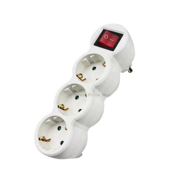 Adaptador plano con interruptor y 3 enchufes