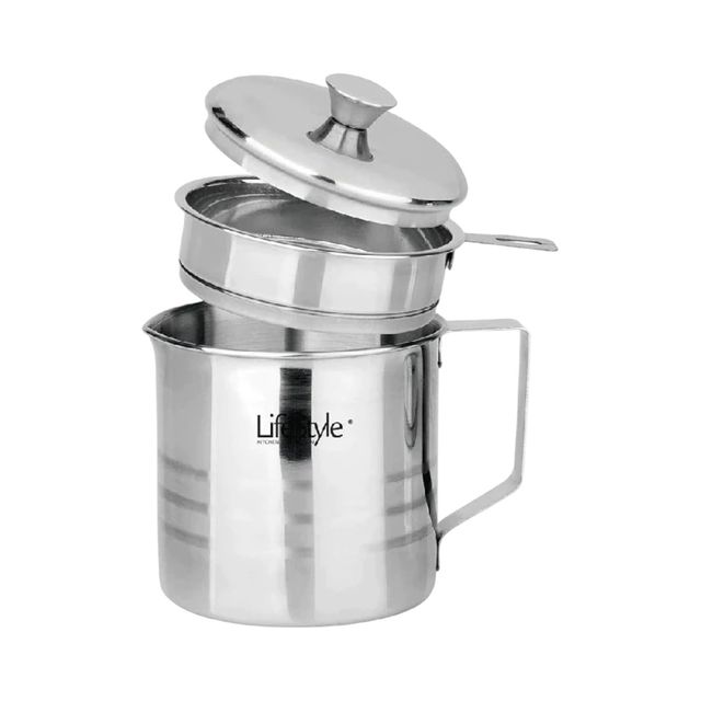 Grasera metálica con filtro, asa y tapa