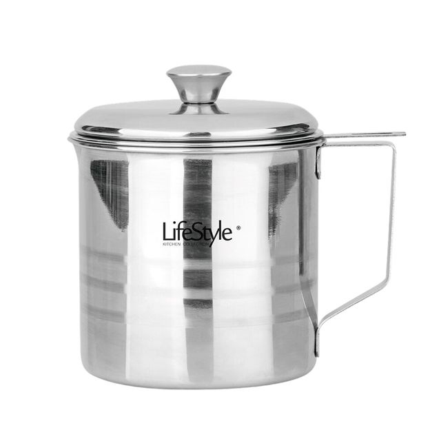 Grasera metálica con filtro, asa y tapa