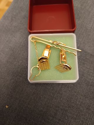 Gemelos y alfiler corbata en oro chapado