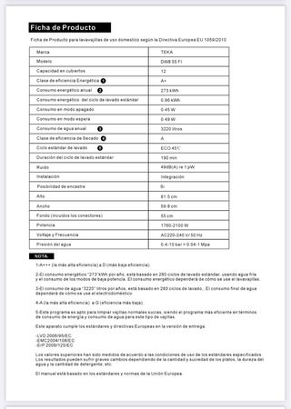 Lavavajilla integrable Teka DW8 55 FI 12 cubiertos