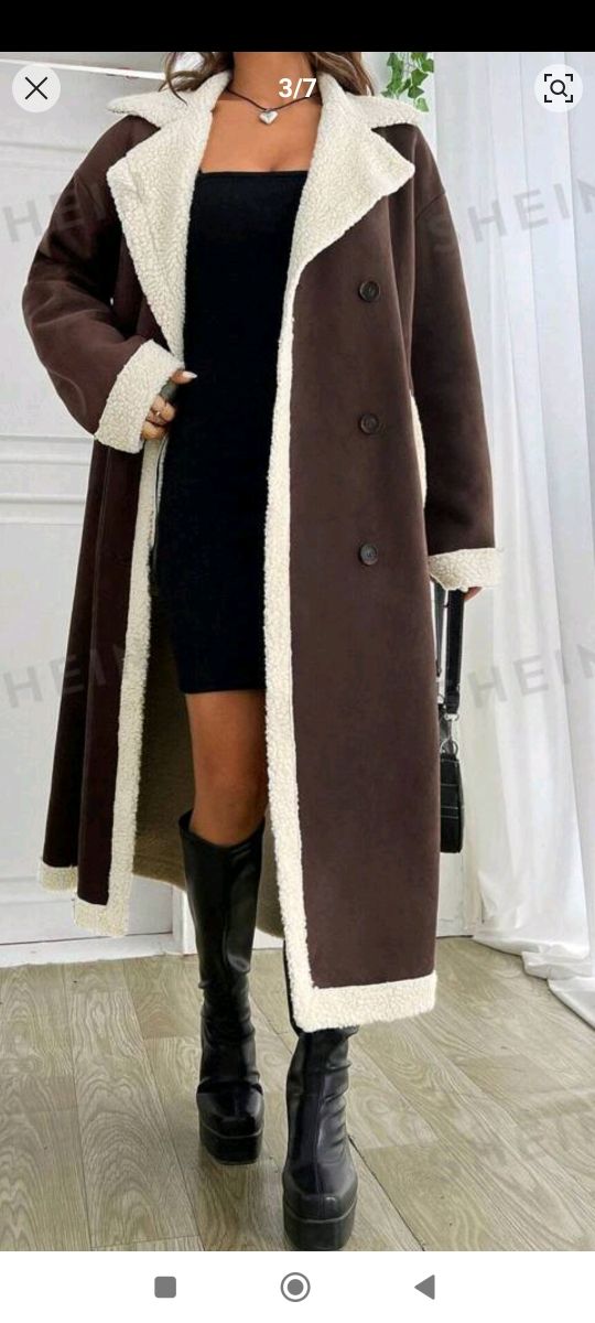 Abrigo marrón largo de pelo