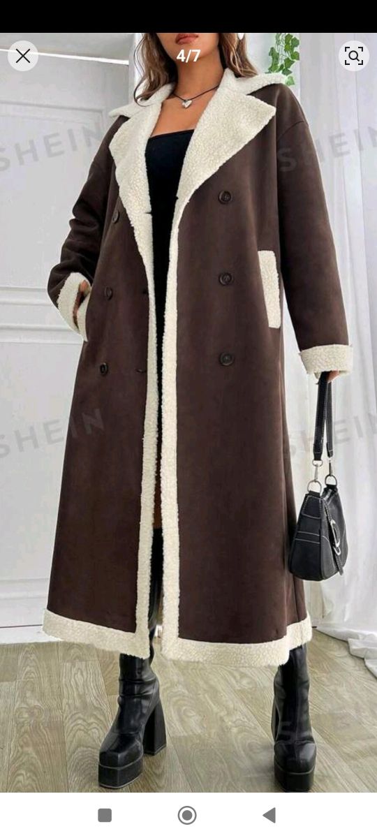 Abrigo marrón largo de pelo