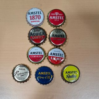 9 chapas cerveza AMSTEL