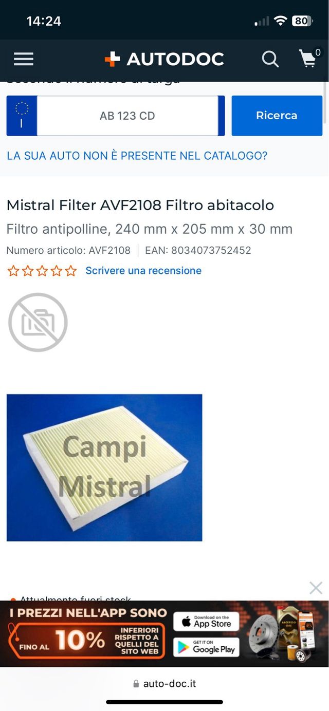 Filtro aria abitacolo Opel