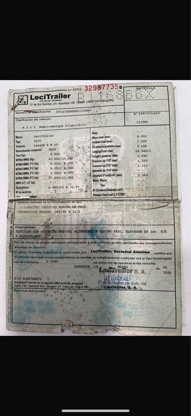 Semirremolque Frigorífico (13.60m)