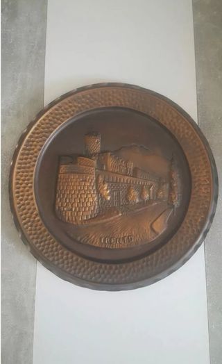 Antico Piatto Rame - Vintage Metallo in rilievo 