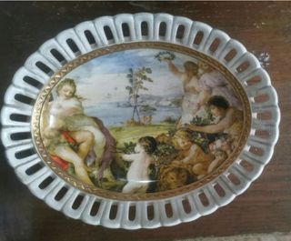 Antico Vassoio porcellana età Dell'oro Cortona 