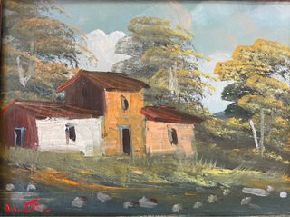 quadro dipinto olio su tela vintage con cornice “