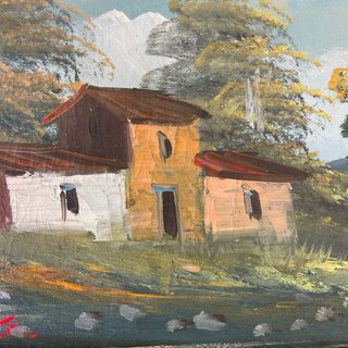 quadro dipinto olio su tela vintage con cornice “