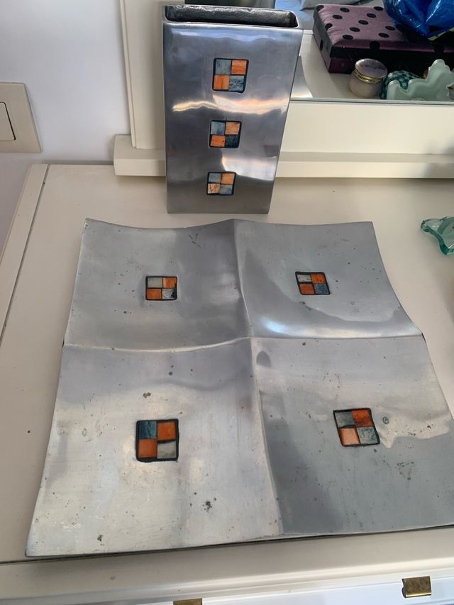 Adornos plateado bandeja y jarron