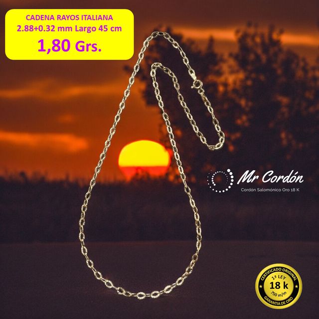 Cadena Rayos Italiana 3 mm Oro 18 Kilates