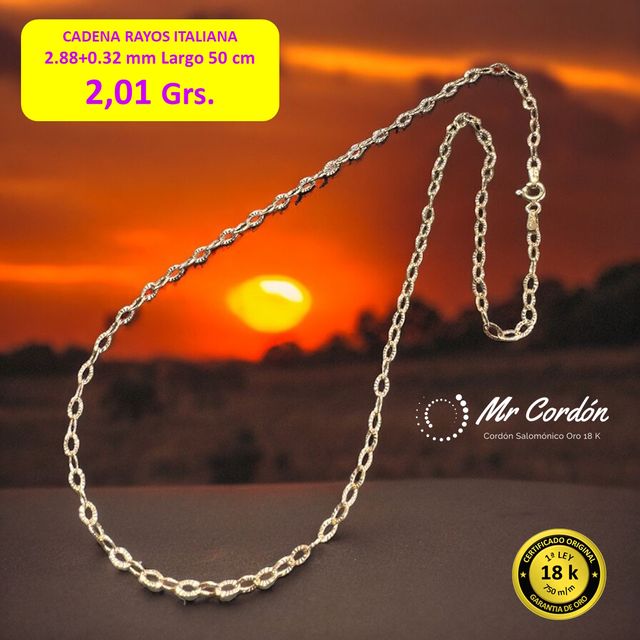 Cadena Rayos Italiana 3 mm Oro 18 Kilates